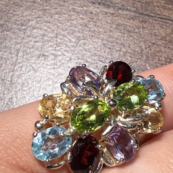 Elegant Multi-Color Sterling Silver Gemstone Ring Size 6 - Picture 10 of 10